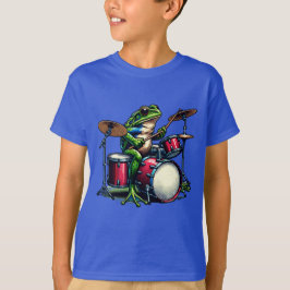 Funny Cartoon Frog spielt Trommeln T-Shirt