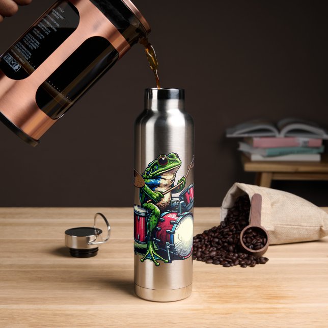 Funny Cartoon Frog spielt Trommeln Trinkflasche (Kaffee)