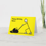 Funny Cartoon Gardener Birthday Karte<br><div class="desc">Eine lustige Cartoon-Karte mit einem männlichen Stick, der einen Rasen mäht. Ideal für einen Gärtner. In der Nachricht heißt es: "Happy Birthday!". Einfach personalisieren, indem Sie den Vorlagentext vorne und innen bearbeiten, um Ihre eigene Nachricht hinzuzufügen. Die Karte hat einen hellgelben Hintergrund - die Hintergrundfarbe kann auf Wunsch geändert werden....</div>