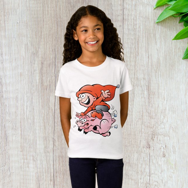 Funny Cartoon Gnome Riding Flying Pig T-Shirt (Von Creator hochgeladen)