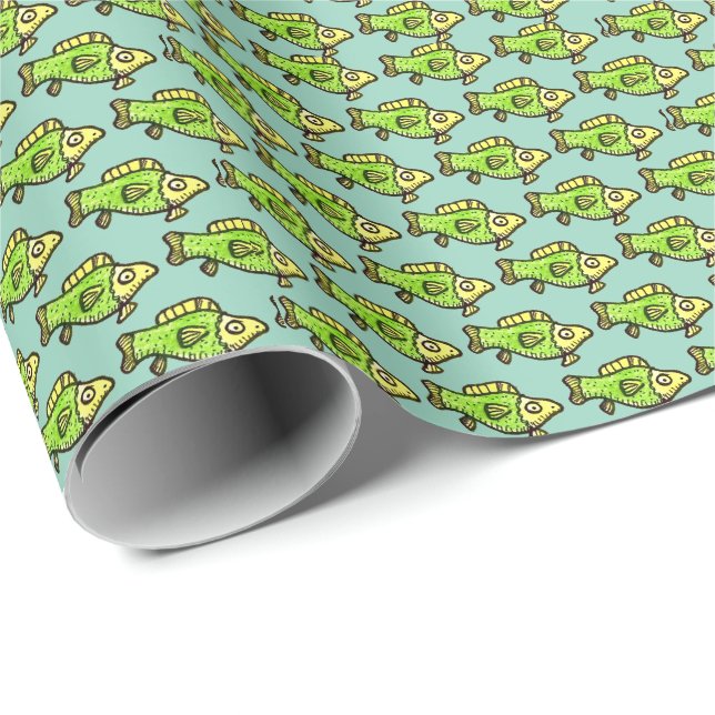 Funny Cartoon Green Fish Drawing Geschenkpapier (Rolleneckpunkt)