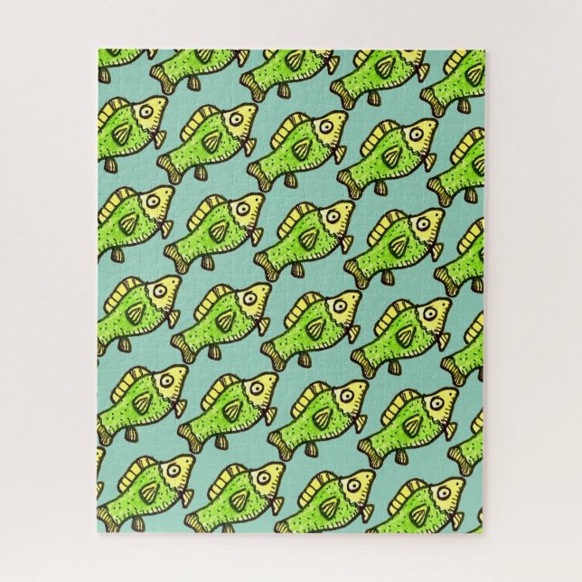 Funny Cartoon Green Fish Drawing Puzzle (Vertikal)