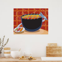 Funny Cartoon GRILLEN Grill mit Tongs und Skewers