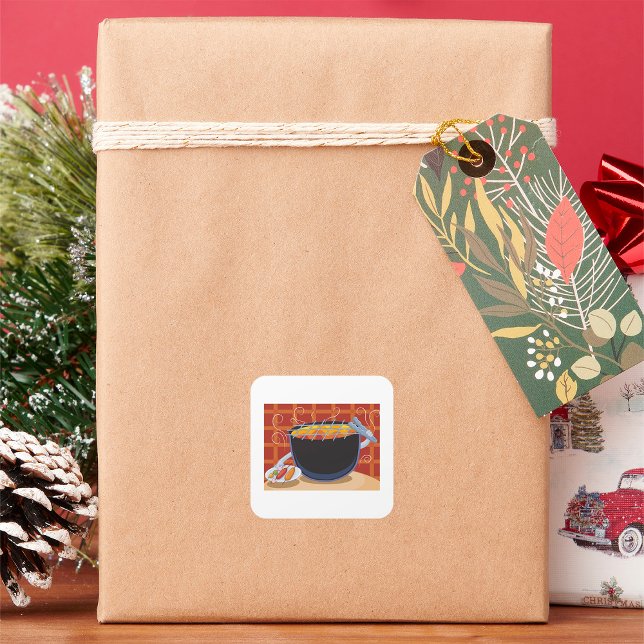 Funny Cartoon GRILLEN Grill mit Tongs und Skewers Quadratischer Aufkleber (Von Creator hochgeladen)