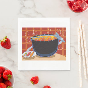 Funny Cartoon GRILLEN Grill mit Tongs und Skewers Serviette