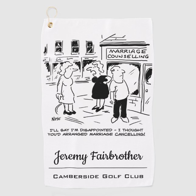 Funny Cartoon Heiratsberatung, nicht absagen Golfhandtuch (Vorderseite)