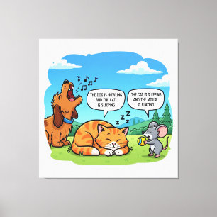 Funny Cartoon Hund, Katze und Maus Leinwanddruck