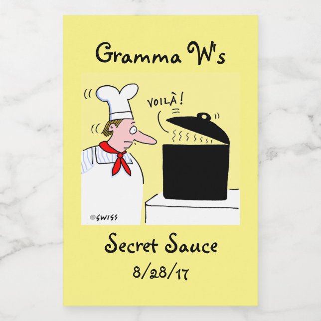 Funny Cartoon Koch mit Kettle auf Stove Lebensmitteletikett (Einzelnes Label)