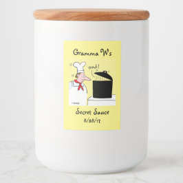 Funny Cartoon Koch mit Kettle auf Stove Lebensmitteletikett