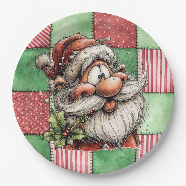 Funny Cartoon Laughing Santa  Pappteller (Vorderseite)