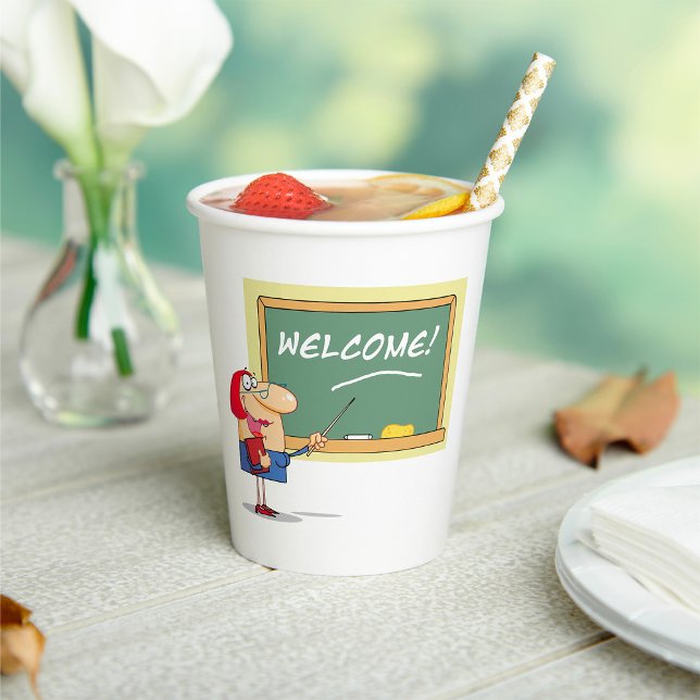 Funny Cartoon Lehrer Willkommen zurück in der Schu Pappbecher (Von Creator hochgeladen)