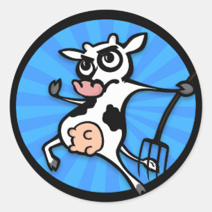 FUNNY CARTOON MÄDY COW GRAPHIC ROUND STICKERS