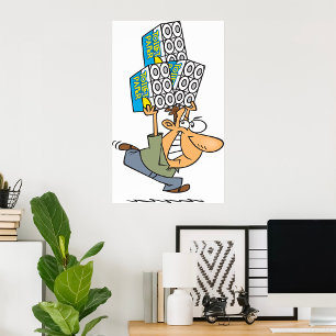 Funny Cartoon Man Panik kaufen Toilettenpapier Poster