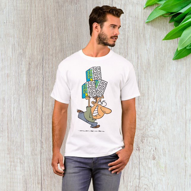 Funny Cartoon Man Panik kaufen Toilettenpapier T-Shirt (Von Creator hochgeladen)