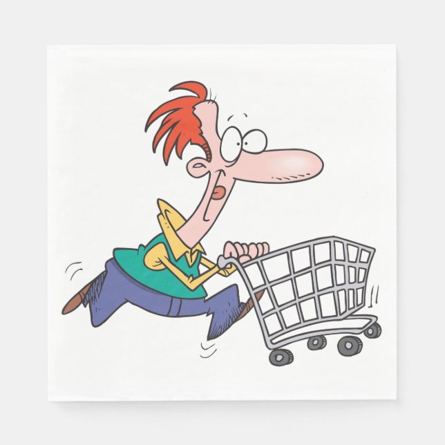 Funny Cartoon Man Running With Shopping Cart Serviette (Vorderseite)