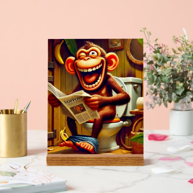 Funny Cartoon Monkey auf der Toilette Acrylschild (Hochzeit)