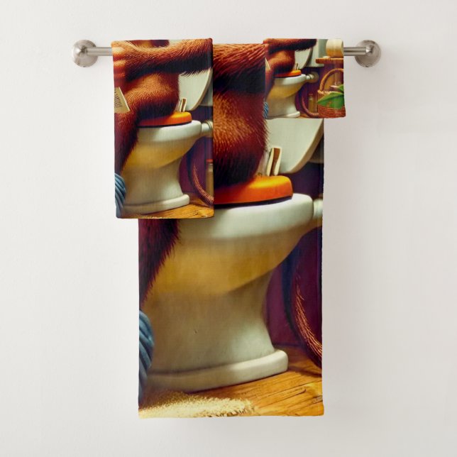 Funny Cartoon Monkey auf der Toilette Badhandtuch Set (Insitu)
