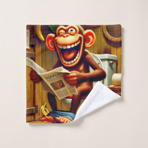Funny Cartoon Monkey auf der Toilette Waschlappen