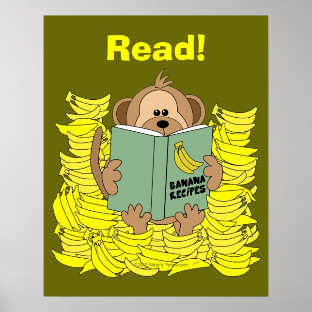 Funny Cartoon Monkey Reading Poster für Lehrer (Vorne)