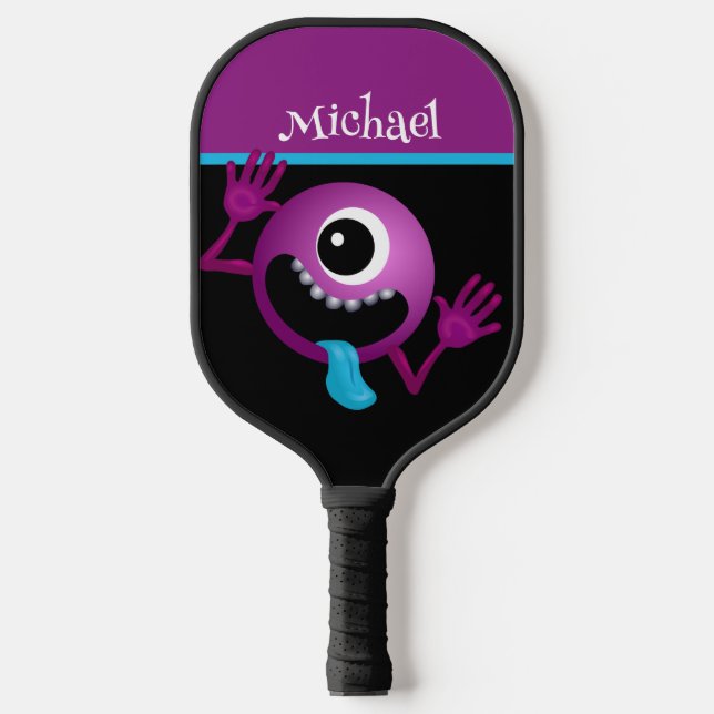 FUNNY CARTOON MONSTER MIT NAME PICKLEBALL SCHLÄGER (Vorderseite)