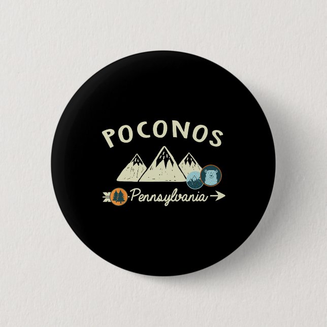 Funny Cartoon Mountain Hiking Patches Poconos Penn Button (Vorderseite)