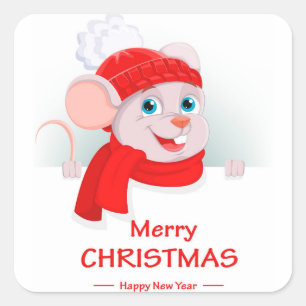 Funny Cartoon Mouse Quadratischer Aufkleber