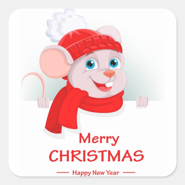 Funny Cartoon Mouse Quadratischer Aufkleber (Vorderseite)