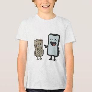 Funny Cartoon _ New Smartphone vs Old Phone Tri-Blend Shirt