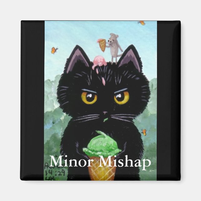 Funny Cartoon Niedlich Black Cat Mouse Creationart Magnet (Vorne)