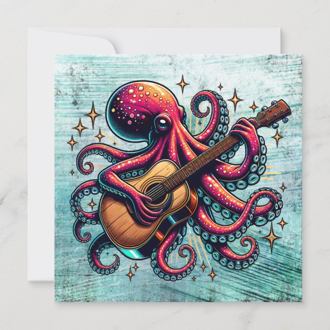 Funny Cartoon Octopus Gitarre spielen (Vorderseite)