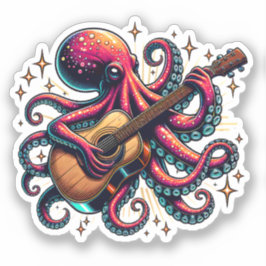 Funny Cartoon Octopus Gitarre spielen Aufkleber