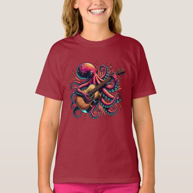 Funny Cartoon Octopus Gitarre spielen T-Shirt (Vorderseite)
