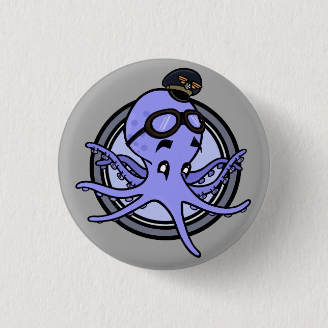 FUNNY CARTOON OCTOPUS PILOT RUNDE BUTTON-RÜCKKOPF BUTTON (Vorderseite)