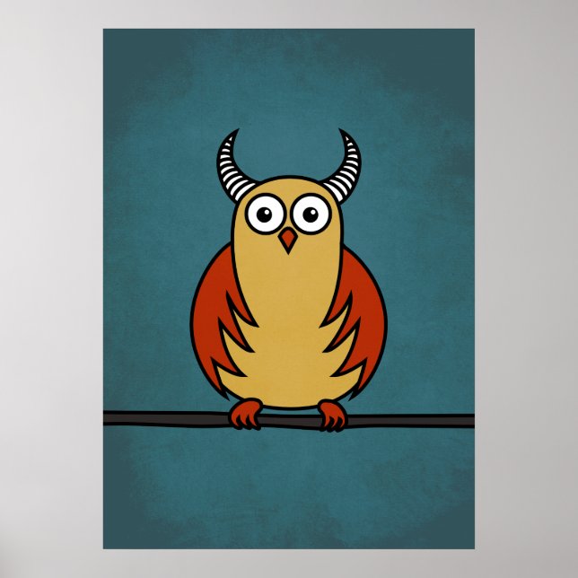 Funny Cartoon Owl mit Hörnern Poster (Vorne)
