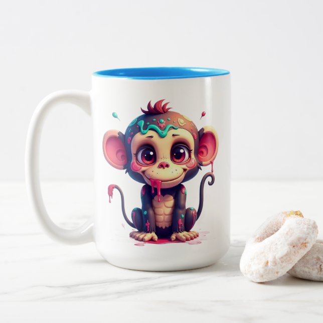 Funny Cartoon Paint Splatter Monkey Mug Zweifarbige Tasse (Mit Donut)
