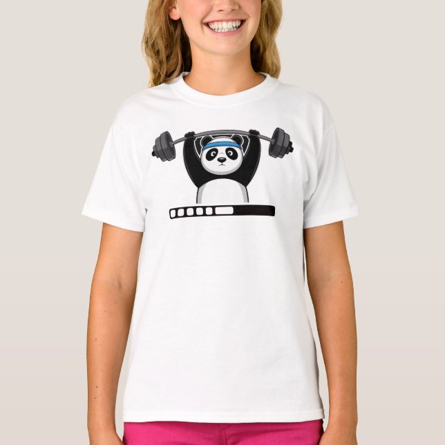 Funny Cartoon Panda Weightlifting with 'Loading' T-Shirt (Vorderseite)