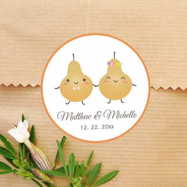 Funny Cartoon Perfect Pear Couple Gastgeschenk Hoc Runder Aufkleber (Von Creator hochgeladen)