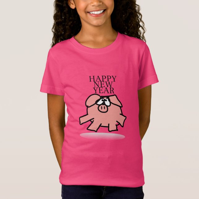 Funny Cartoon Pig Jahr 2019 Girl T - Shirt (Vorderseite)