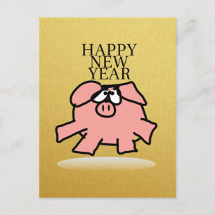 Funny Cartoon Pig Jahr Golden G Postkarte