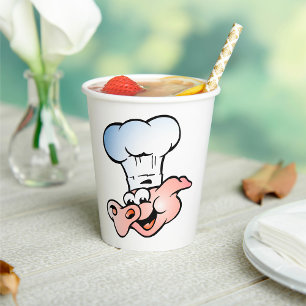 Funny Cartoon Pig Koch mit Hut Pappbecher