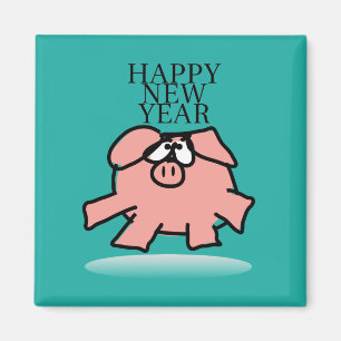 Funny Cartoon Pig Neujahr wählen Farbe SqM Magnet