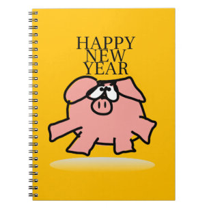 Funny Cartoon Pig New Year Choose Color Notebook Notizblock