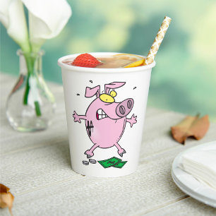 Funny Cartoon Piggy Bank Loss Geld Pappbecher