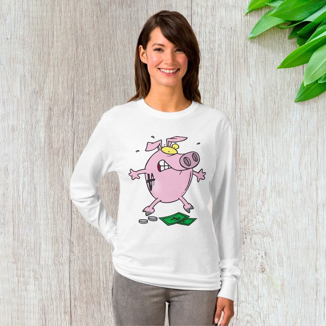 Funny Cartoon Piggy Bank Loss Geld T-Shirt (Von Creator hochgeladen)