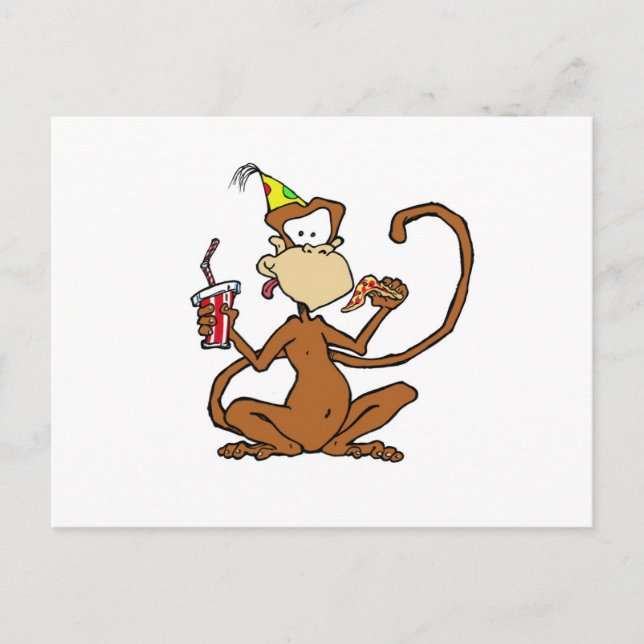 Funny Cartoon Pizza Monkey Postkarte (Vorderseite)