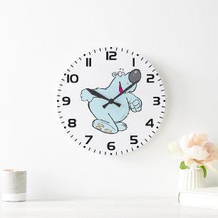 Funny Cartoon Polar Bär Niedlich Blauer Charakter Große Wanduhr