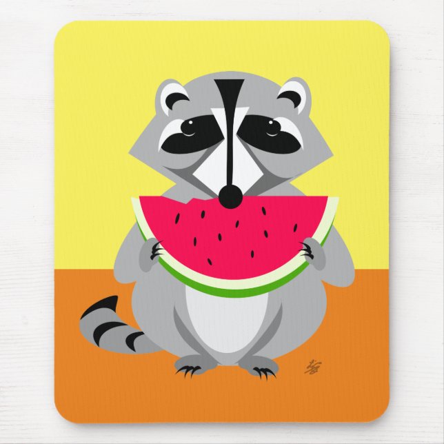 Funny Cartoon Raccoon Eating Watermelone Mousepad (Vorne)
