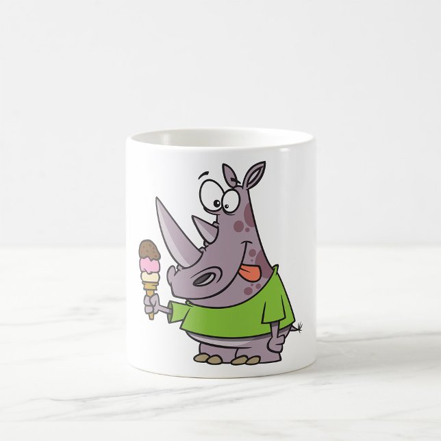 Funny Cartoon Rhino Eating Ice Süße Tier Kaffeetasse (Von Creator hochgeladen)