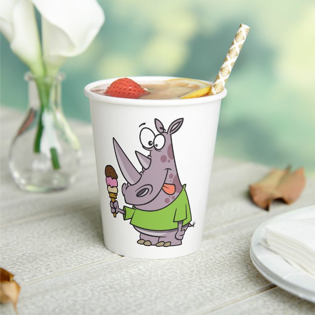 Funny Cartoon Rhino Eating Ice Süße Tier Pappbecher (Von Creator hochgeladen)