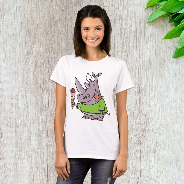 Funny Cartoon Rhino Eating Ice Süße Tier T-Shirt (Von Creator hochgeladen)